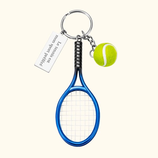 Porte-clés personnalisé avec gravure - Accessoire mini raquette et balle de tennis - Cadeau d'anniversaire pour les amateurs de tennis