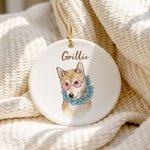 Personalized Watercolor Cartoon Pet Photo Ceramic Ornament with Name Christmas Tree Hanging Decor Christmas Pet Party Anniversary Gift for Pet Lovers