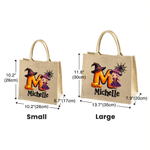 Personalised Pumpkin Halloween Cartoon Ghost Character Jute Tote Bag with Name Halloween Party Gift for Boys Girls