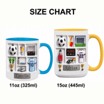 Spersonalizowany ceramiczny kubek do kawy o pojemności 11 oz lub 15 oz z motywem piłkarskim, z imieniem i numerem na koszulce – do codziennego użytku, na mecz klubowy lub jako prezent urodzinowy dla p