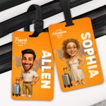 Personalized 3D-Effect Artwork Character Photo Waterproof Luggage Tag with Name Travel Accessory Birthday Gift for Travel Lovers Family Friends