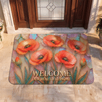 Personalized Pearlescent Birth Flower Design Anti-Slip Doormat with Text Home Decor Housewarming Birthday Gift for Women Family