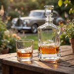 Personalized Car Silhouette Photo Whiskey Decanter Glass and Wooden Box Set with Engraved Name Bar Party Birthday Gift for Car Enthusiasts