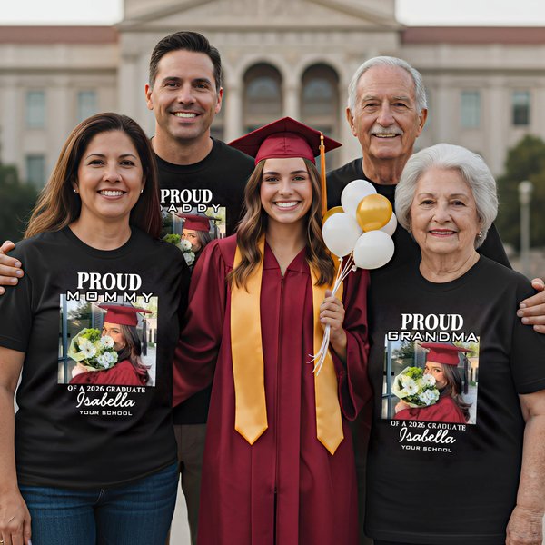 Personalised Multicolour Proud Photo Soft 100% Cotton T-shirt with Name Celebrate Graduation Gift for Family