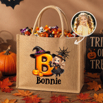 Personalised Pumpkin Halloween Cartoon Ghost Character Jute Tote Bag with Name Halloween Party Gift for Boys Girls