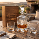 Personalized Car Silhouette Photo Whiskey Decanter Glass and Wooden Box Set with Engraved Name Bar Party Birthday Gift for Car Enthusiasts