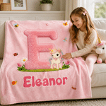 Personalized Cartoon Animal Initial Kids Soft Throw Blanket with Name Daily Use Home Decor Birthday Gift for Kids Boys Girls
