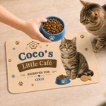 Individuell gestaltete „Little Cafe“-Futtermatte für Haustiere mit Tierporträt, wasserfest, mit Namen und Gummirücken – Tierbedarf, Geburtstagsgeschenk für Tierhalter