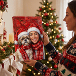 Personalized Oil Painting Style Christmas Hat Pet Photo Large Canvas Prints with Name Home Decor Ship from USA Christmas Gift for Pet Owner Lover