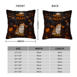Spersonalizowana poszewka na poduszkę dekoracyjną z wizerunkiem zwierzęcia w czapce czarownicy na Halloween oraz imieniem – element wystroju wnętrz, prezent na imprezę halloweenową dla miłośników zwie