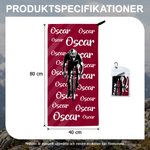 Personlig snabbtorkande sporthandduk med tryckt cykelsilhuett och namn samt snodd för cykling och gruppträning