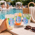 Personalised Summer Resort Pool Theme 12 oz 16 oz Frosted Plastic Cups with Text Set of 10 Pool Party Favor Gift for Bride Bridesmaid
