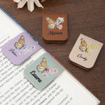 Personalised Butterfly Birth Flower Magnetic PU Leather Bookmark Clip with Name Reading Accessory Daily Use Birthday Gift for Bookworm Book Lover