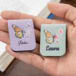 Personalised Butterfly Birth Flower Magnetic PU Leather Bookmark Clip with Name Reading Accessory Daily Use Birthday Gift for Bookworm Book Lover