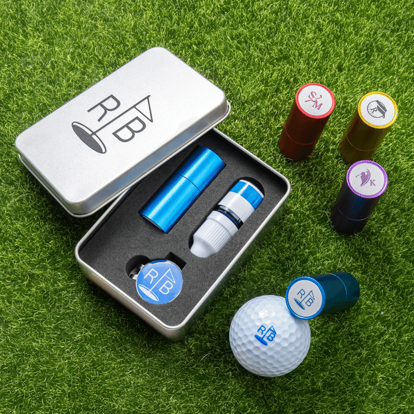 Personalized Golf-Themed Monogram Letter Pattern Golf Ball Stamp Hat Clip Set with Name and Date Golf Club Game Day Birthday Gift for Golf Lovers