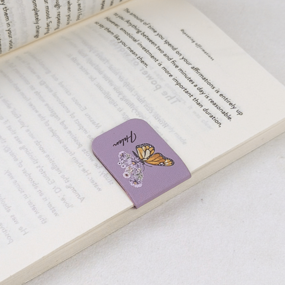 Personalised Butterfly Birth Flower Magnetic PU Leather Bookmark Clip with Name Reading Accessory Daily Use Birthday Gift for Bookworm Book Lover 4