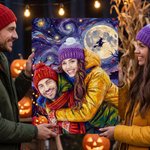 Personalized Halloween Starry Night Photo Canvas Prints with Name Living Room Decor Ship from USA Halloween Gift for Family Friends