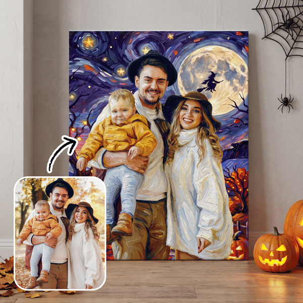 Personalized Halloween Starry Night Photo Canvas Prints with Name Living Room Decor Ship from USA Halloween Gift for Family Friends