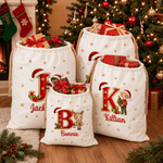 Personalized Photo Design Santa Claus Gift Bag with Name and Initial Christmas Gift for Family Friends