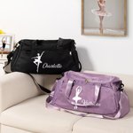 Borsa da danza impermeabile personalizzato, a più scomparti con sagoma di ballerina e nome - Regalo di compleanno per ballerine