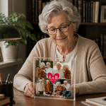 Personalized Four-Panel Collage Photo Heart Square Acrylic Plaque with Initial and Date Anniversary Birthday Gift for Wife Husband Couple