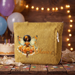 Personalised Birth Flower Black Fairy Large Capacity Corduroy Tote Bag with Name and Zipper Travel Birthday Gift for Black Girls