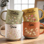 Personalized Multicolor Birth Flower 12 oz Ceramic Mug with Name Daily Use Anniversary Birthday Gift for Woman Coworker Friend Daughter