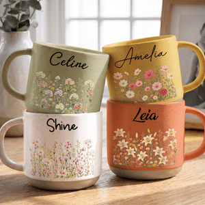 Personalized Multicolor Birth Flower 12 oz Ceramic Mug with Name Daily Use Anniversary Birthday Gift for Woman Coworker Friend Daughter