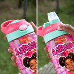 Personalized Comic Style Photo Word Cloud 16 oz Kid Water Bottle with Name Back to School Birthday Gift for Boys Girls