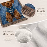 Personalised Pet Oil Painting Photo Tassel Soft Throw Blanket with Name Home Decor Birthday Gift for Pet Lover