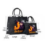 Personalised Pumpkin Halloween Cartoon Ghost Character Jute Tote Bag with Name Halloween Party Gift for Boys Girls