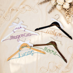 Personalized Bow Peal Wooden Wedding Dress Hanger with Wire Text and Date Dressing Room Decor Wedding Bridal Shower Gift for Bride Bridesmaid