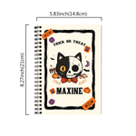 Personalised Halloween Theme Kitty Pumpkin Sweets A5 Spiral Notebook with Name and Text Halloween Gift for Kid Halloween Lover