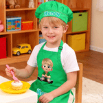 Personalized Cute Cartoon Kids Character Adjustable Apron Chef Hat Set with Name and Pocket Cooking Birthday Gift for Boys Girls