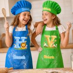 Personalized Cute Animal Initial Adjustable Kid Apron Chef Hat Set with Name and Pocket for Cooking Birthday Gift for Boys Girls