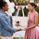 Personalised Birth Flower Black Fairy Large Capacity Corduroy Tote Bag with Name and Zipper Travel Birthday Gift for Black Girls