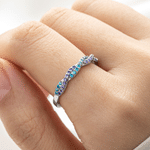 Personalized Wave Sterling Silver Ring with Double Birthstones Dainty Jewelry Birthday Anniversary Gift for Mother Daughter Woman