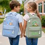Personalised Cartoon Animal Initial Multicolour Corduroy Backpack with Name Daily Use Birthday Back to School Gift for Kids Toddlers