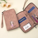 Personalized Portable PU Leather Passport Holder Wallet with Wristband, Custom Cartoon Character & Name, Birthday Gift for Travel Lovers
