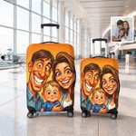 Personalisierte Kofferschutzhülle mit Karikatur vom Foto | Elastische Kofferhülle für 18–32 Zoll | Reise Geschenk für Reisende Paare & Familien