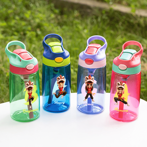 Personalized Cartoon Lion Dance Character 16 oz Kid Water Bottle with Straw and Name Outdoor Activities Use Back to School Birthday Gift for Kids