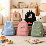 Personalised Cartoon Animal Initial Multicolour Corduroy Backpack with Name Daily Use Birthday Back to School Gift for Kids Toddlers