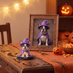 Personalized Halloween Pumpkin Witch Ghost Pet Photo Figurine with Text and Wooden Base Desk Decor Halloween Gift for Pet Owner Lover