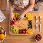 Personalized Engraved Initial Wreath  Bamboo Cutting Board with Drawer Housewarming Wedding Anniversary Gift for Couple Family
