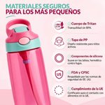 Botella de agua infantil 475 ml personalizada con nombre y personaje con pajita y asa regalo de cumpleaños vuelta al cole para niños chicos