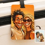 Personalisierter Kofferanhänger mit witziger Karikatur vom Foto | Gepäckanhänger mit Adressschild | Reise Geschenk für Reisende Paare & Familien