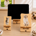 Personalized Pet Portrait Photo Wooden Phone Holder with Name Desk Decor Office Daily Use Birthday Gift for Pet Lovers