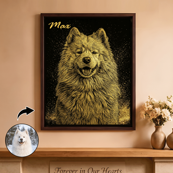 Stampa su tela grande personalizzata, con ritratto animale in nero e oro e nome - Regalo di compleanno e per la casa per amanti di animali