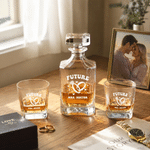 Personalized In My Engaged Era Whiskey Decanter Glasses Wooden Box Set with Name Engagement Wedding Gift for Couple Whiskey Lover