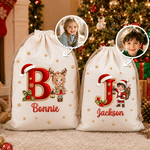 Personalized Photo Design Santa Claus Gift Bag with Name and Initial Christmas Gift for Family Friends